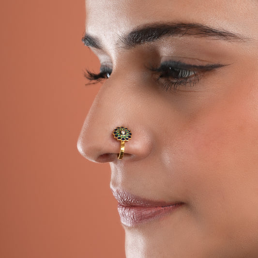 Sunflower Spark Gold Plated Silver Meena Clip on Nose Pin
