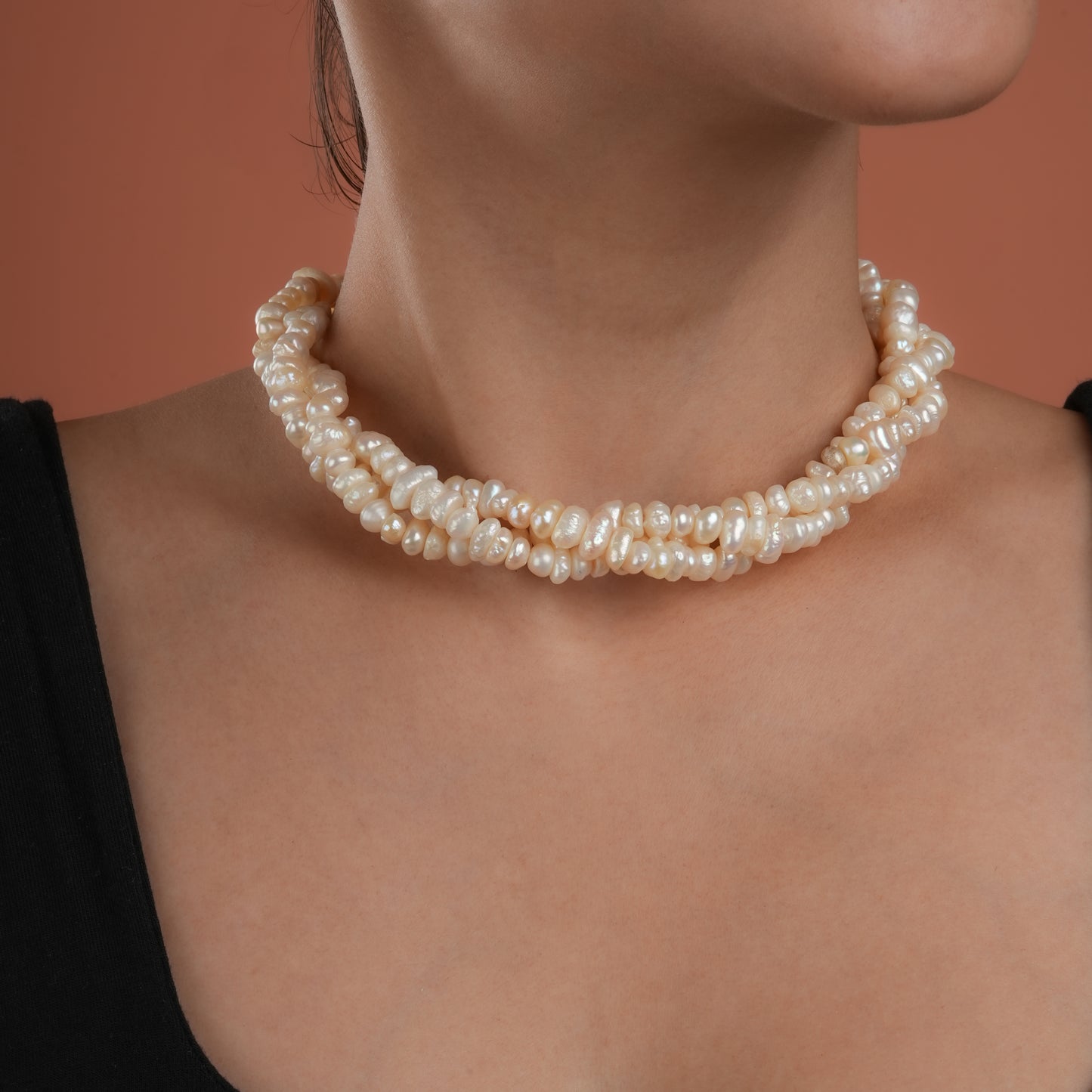 Tri Layered Freshwater Pearl Tumbles Necklace