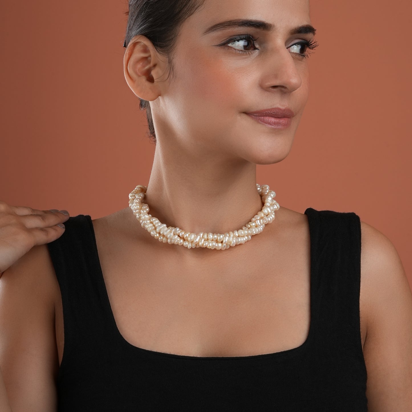 Tri Layered Freshwater Pearl Tumbles Necklace
