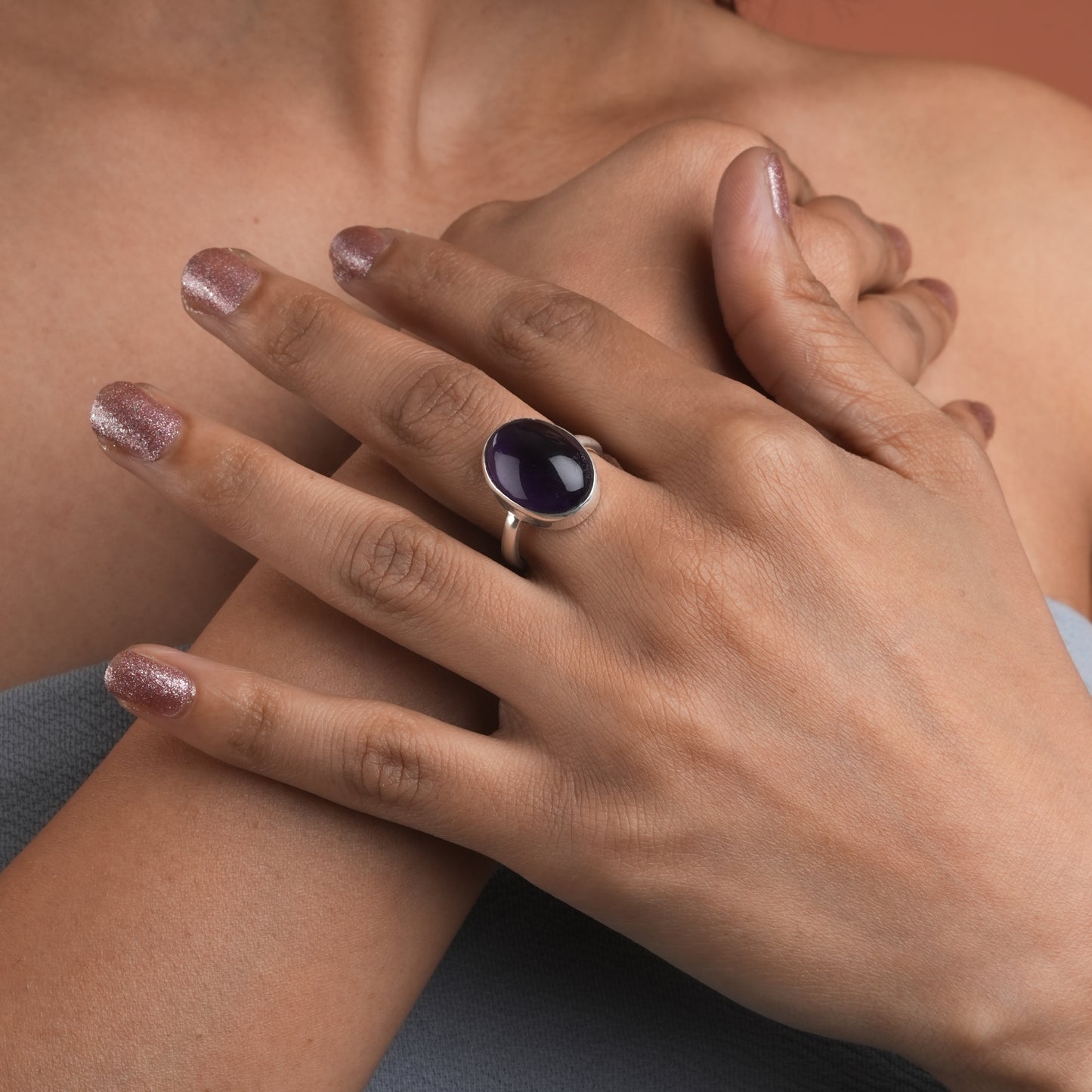 Amethyst Oval Silver Ring