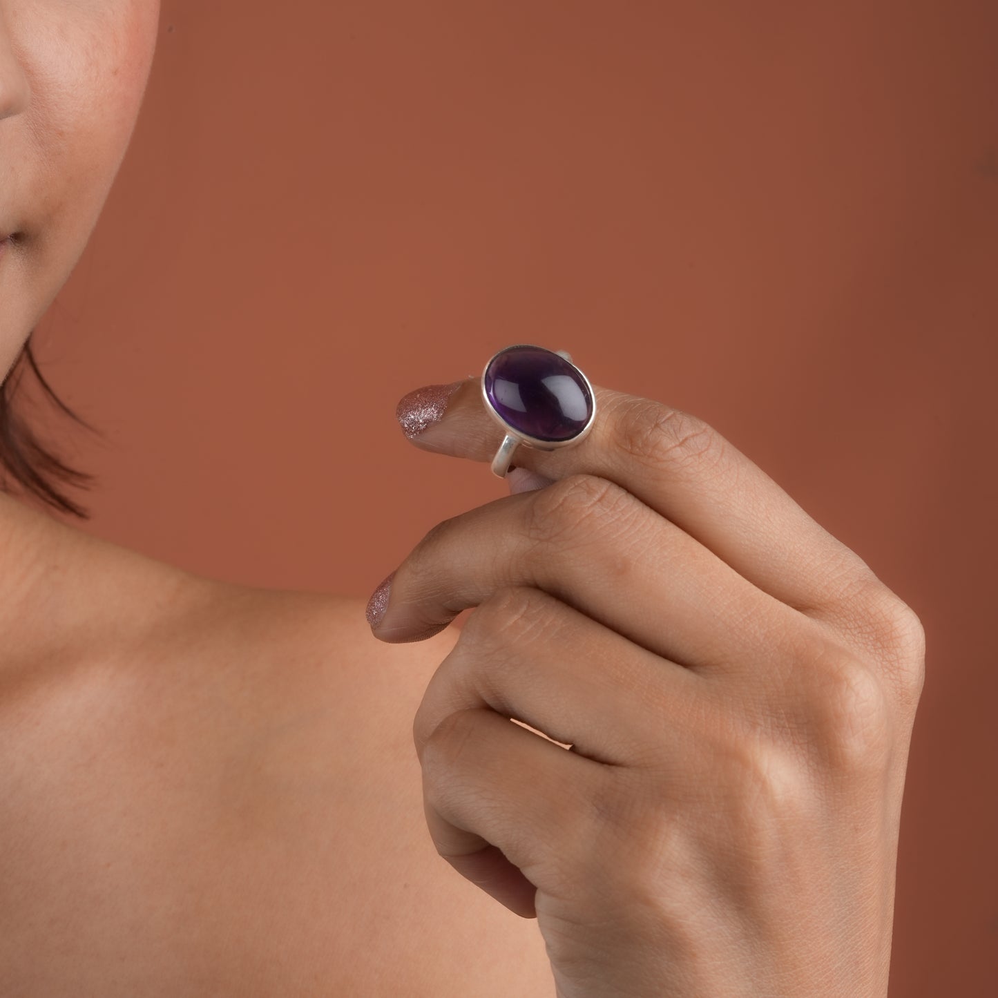 Amethyst Oval Silver Ring