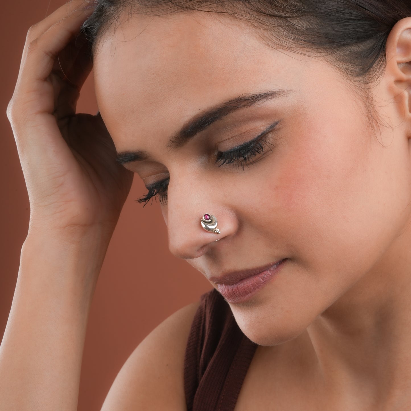 Antique Garnet Moon Nose Pin