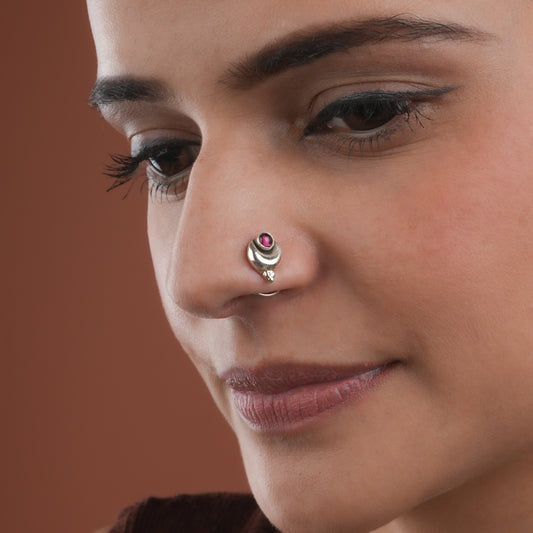 Antique Garnet Moon Nose Pin