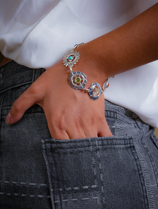 Seven Chakra Silver Bracelet