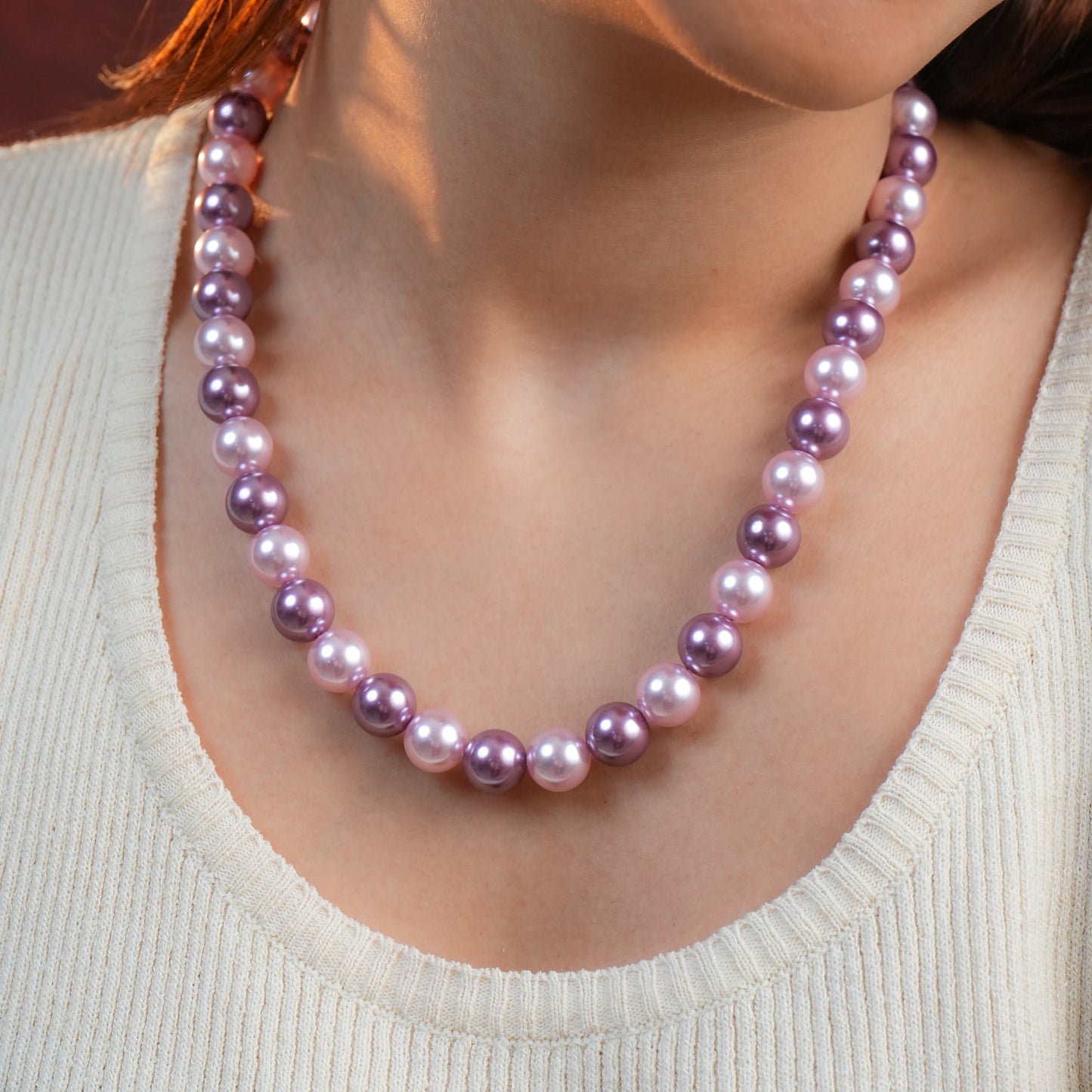 Pink And Wine Pearl Necklace Set