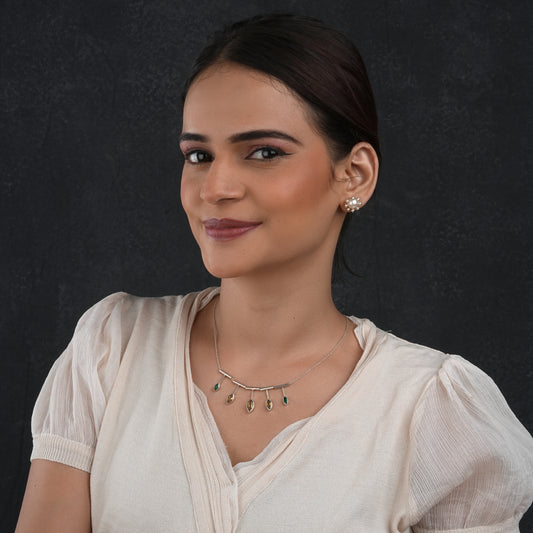 Green Onyx And Citrine Drops Silver Pendant