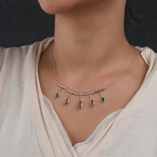 Green Onyx And Citrine Drops Silver Pendant