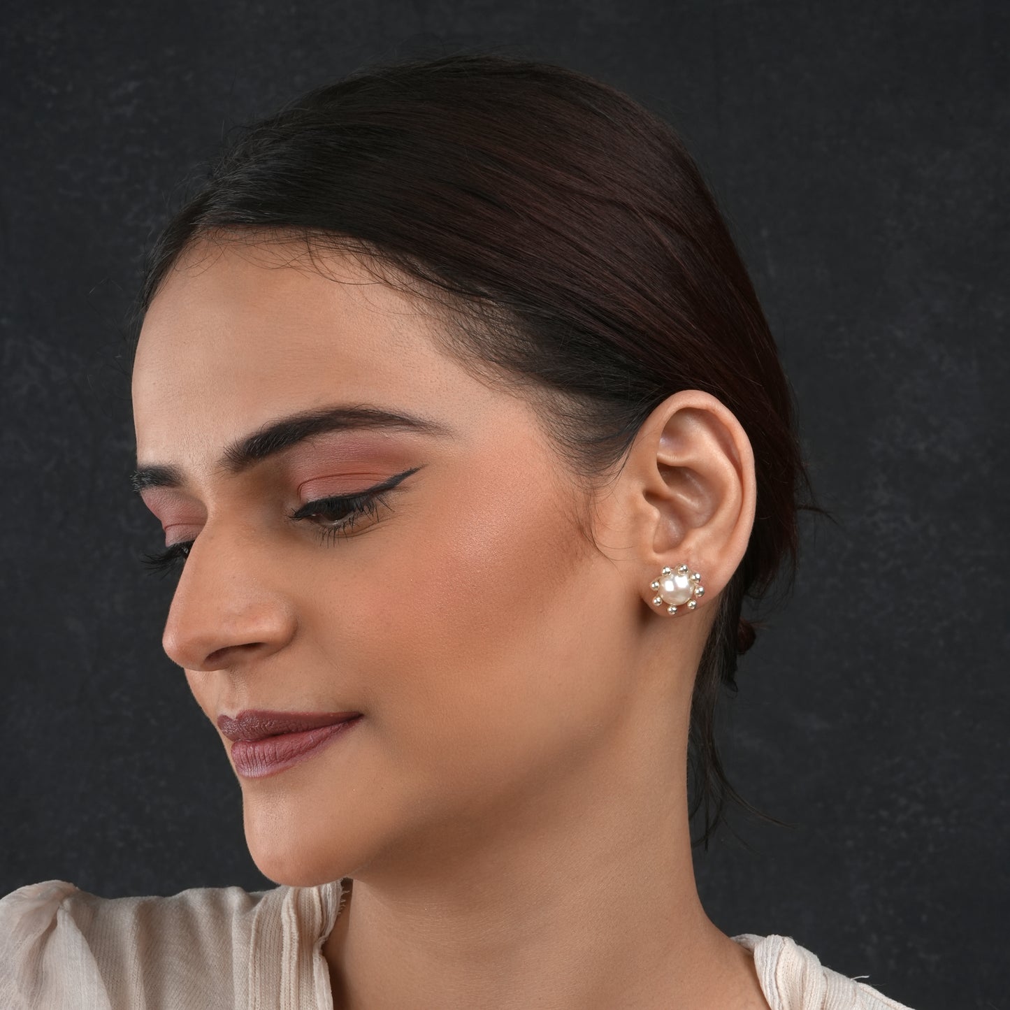 Pearl Silver Flower Studs