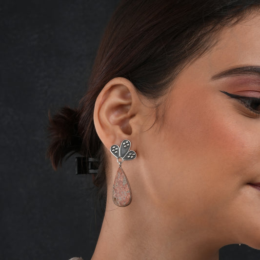 Jasper Silver Flower Earrings