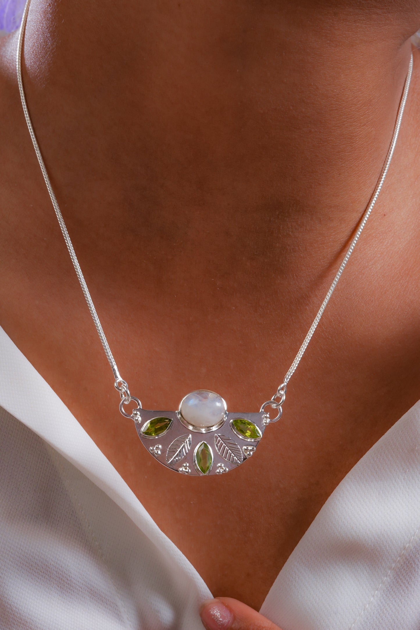 Rainbow Moonstone and Peridot Necklace