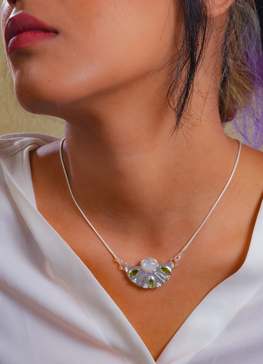 Rainbow Moonstone and Peridot Necklace