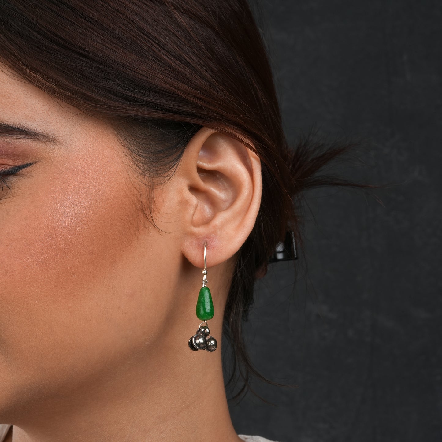 Green Silver Ghunghroo Earrings