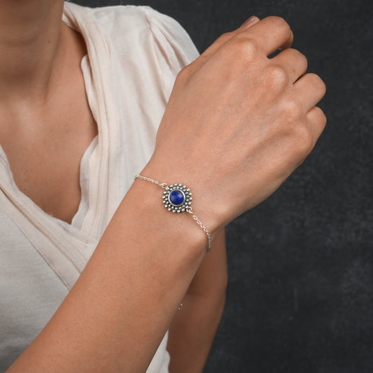 Dainty Lapis Lazuli Silver Bracelet