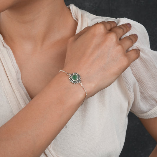 Dainty Green Onyx Silver Bracelet