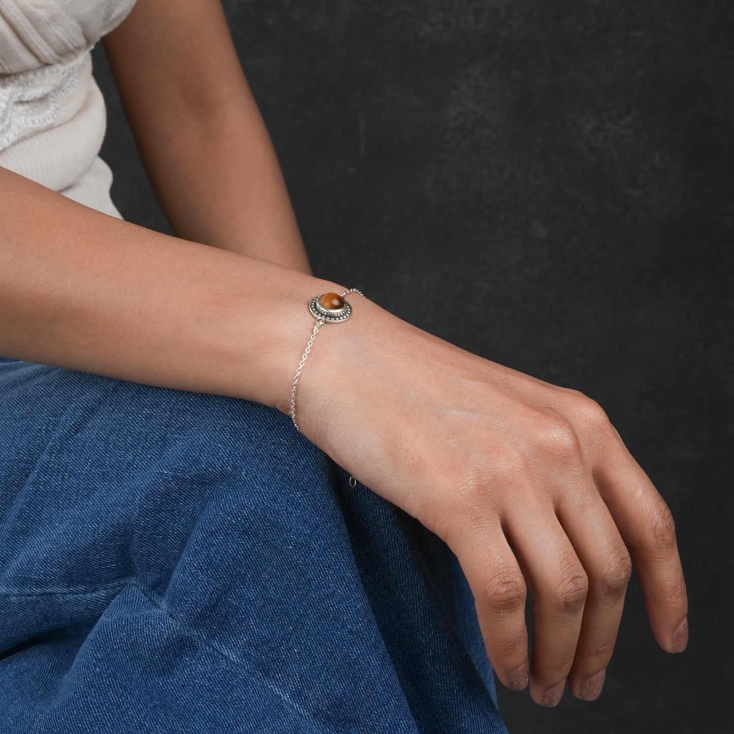 Dainty Tiger Stone Silver Bracelet
