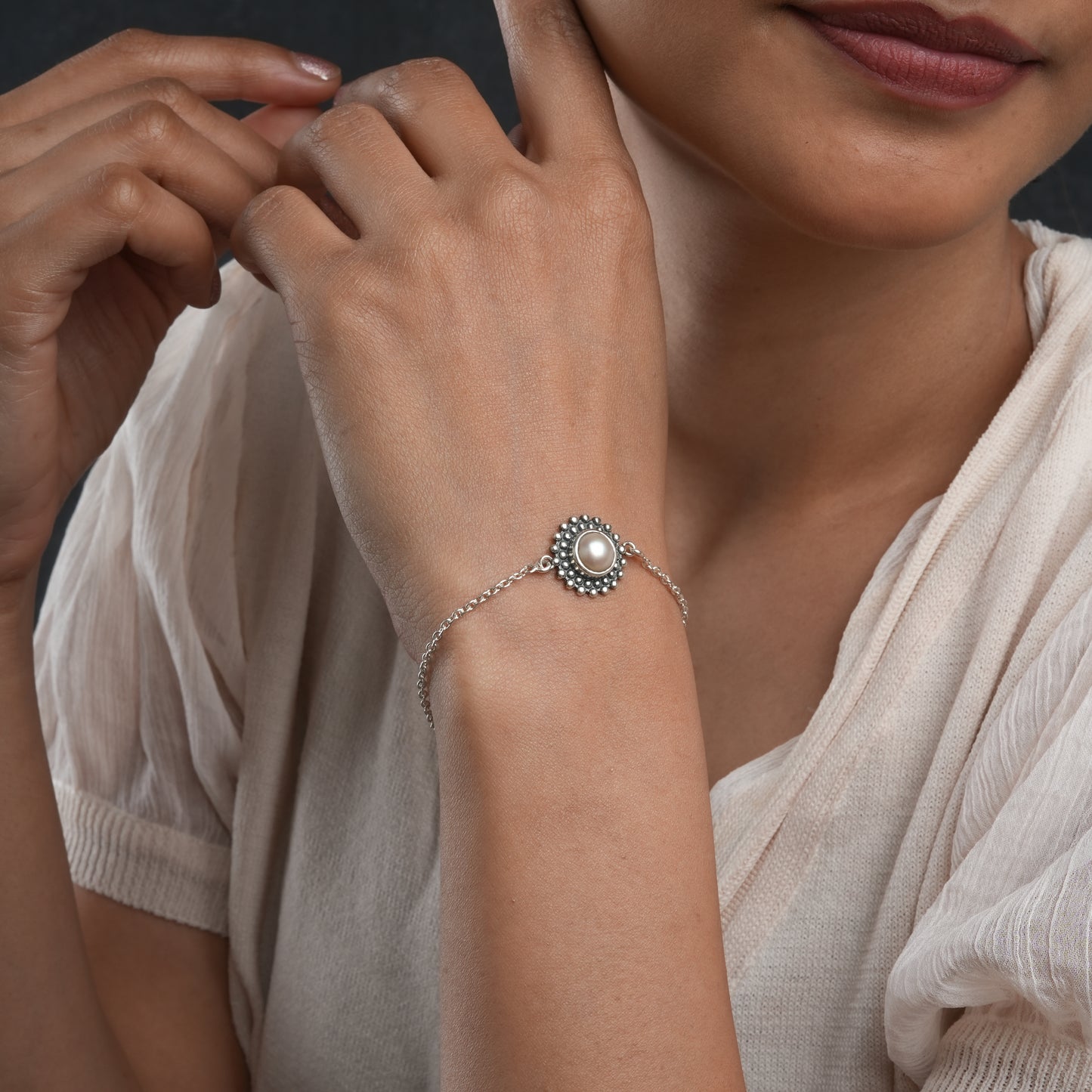 Dainty Pearl Silver Bracelet