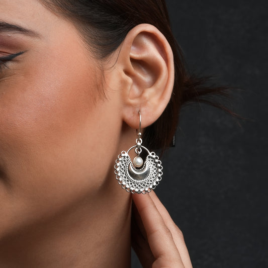 Pearl 925 Silver Mandala Earrings