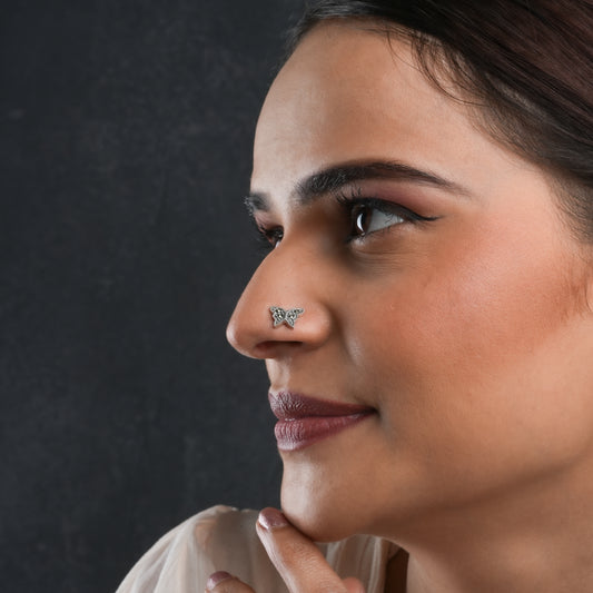 Butterfly Marcasite Silver Nose Pin