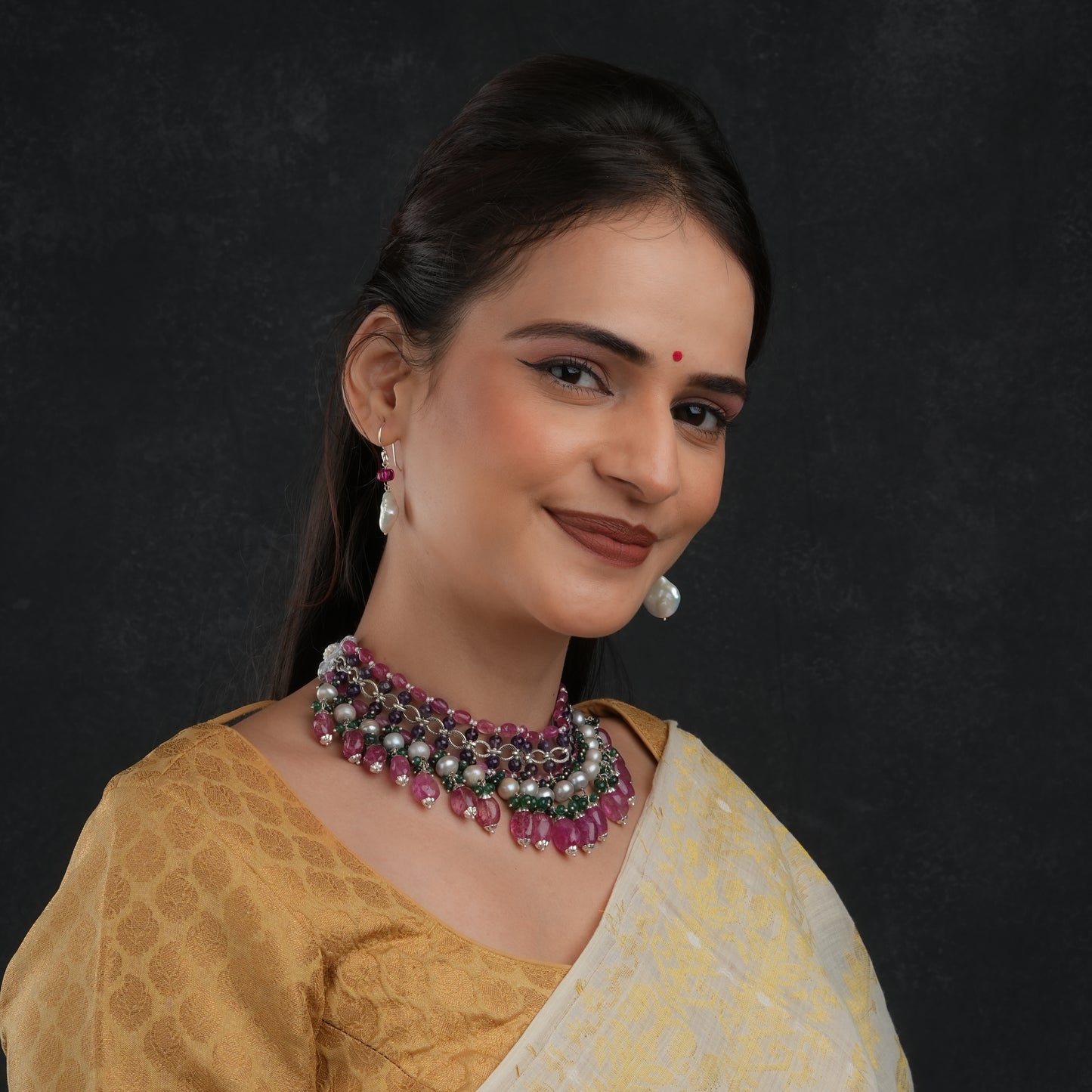 Gulbagh Pearl Quartz Silver Handcrafted Necklace