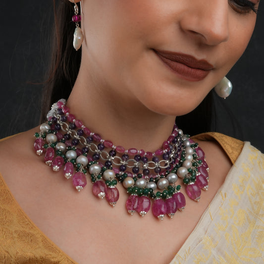 Gulbagh Pearl  Quartz Silver Handcrafted Necklace