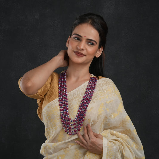 Pearl Lapis Lazuli Pink Quartz Beads Multi layered  Necklace