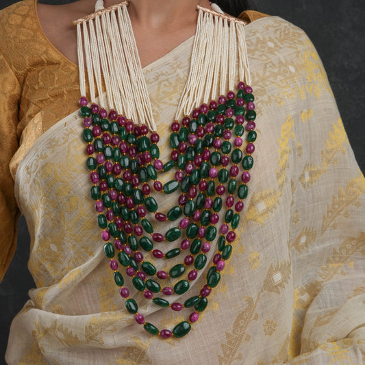 Pink and Green Quartz Multi Layered Necklace