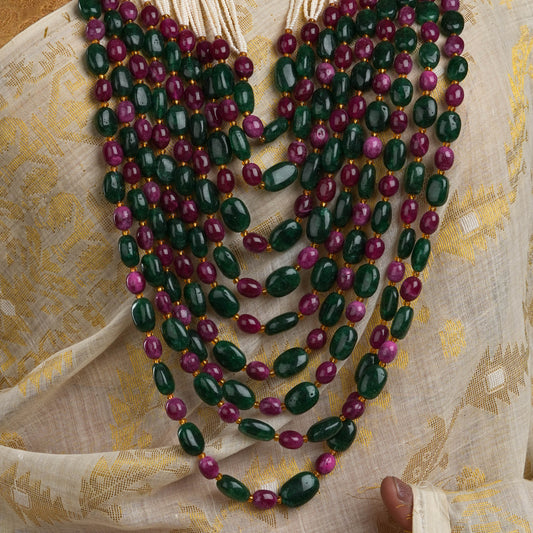 Pink and Green Quartz Multi Layered Necklace