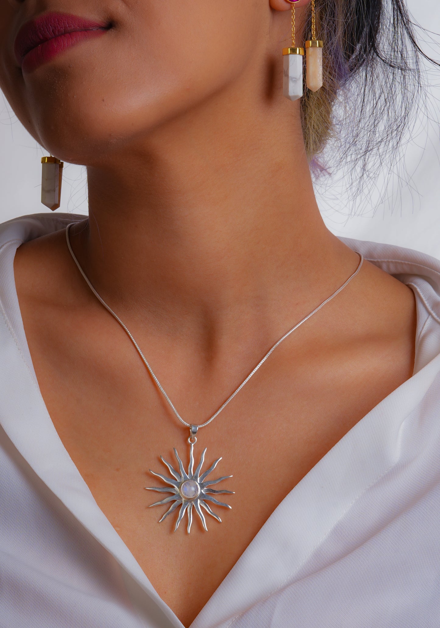 Chakra Healing Sun Energy Silver Pendant With Moonstone