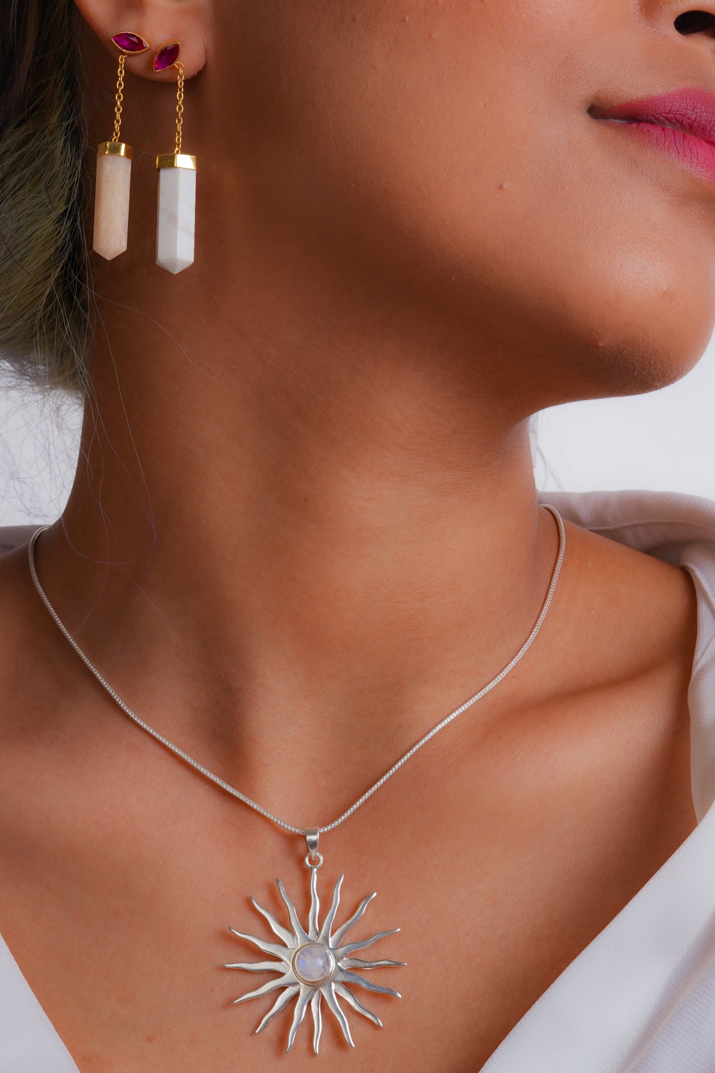 Chakra Healing Sun Energy Silver Pendant With Moonstone