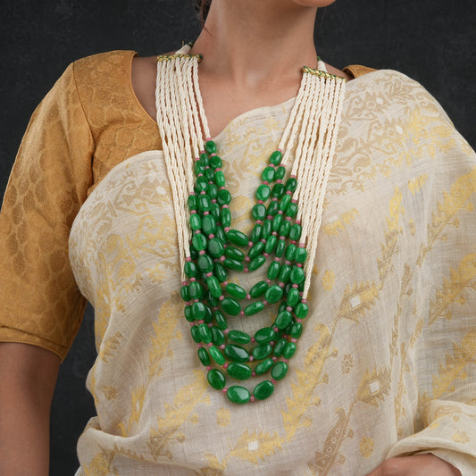 Green And Pink Quartz Multilayered Necklace