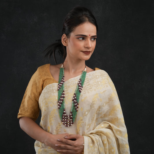 Pearl, Green Onyx, Ruby Multilayered Necklace