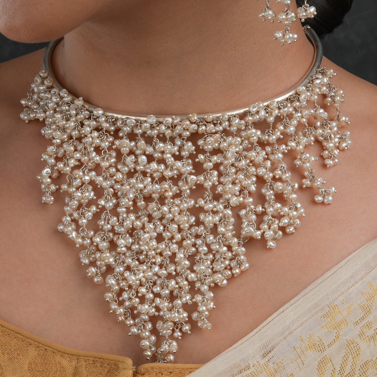 Cascading Pearls Freshwater Pearls Silver Necklace Set