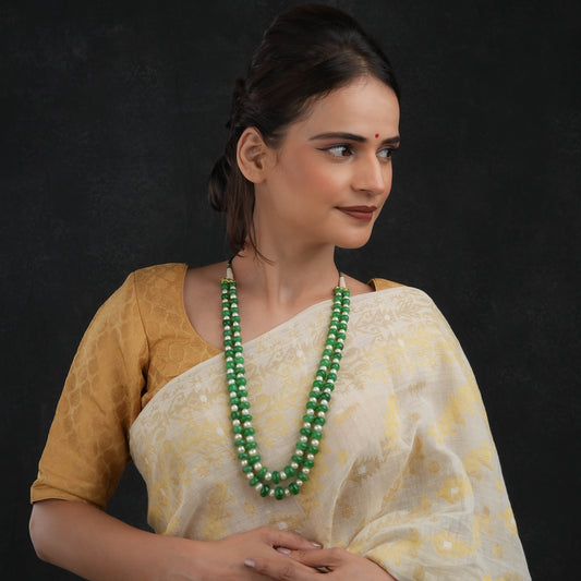 Pearls and Emerald Green Double Layered Necklace
