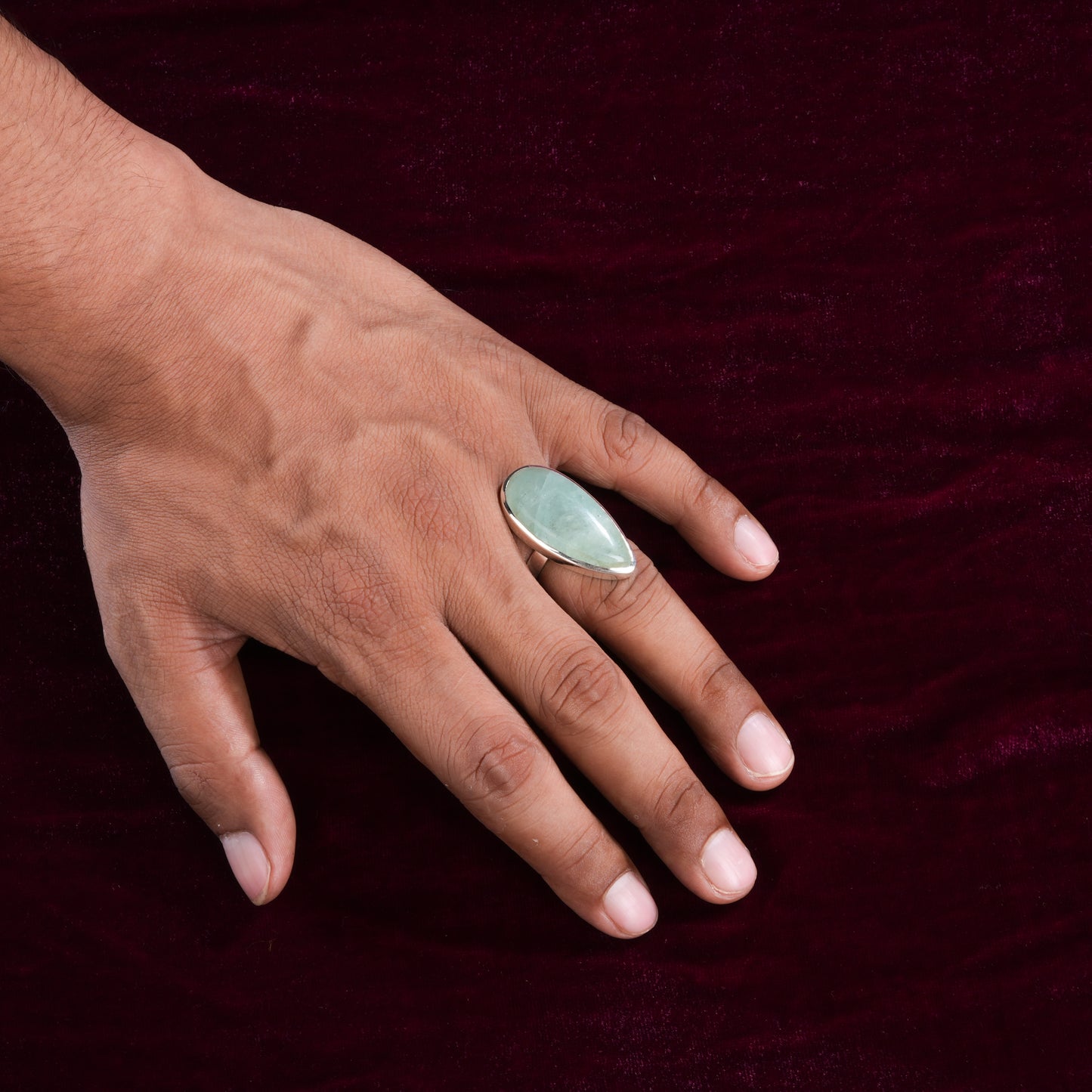 Natural Aquamarine Silver Drop Ring