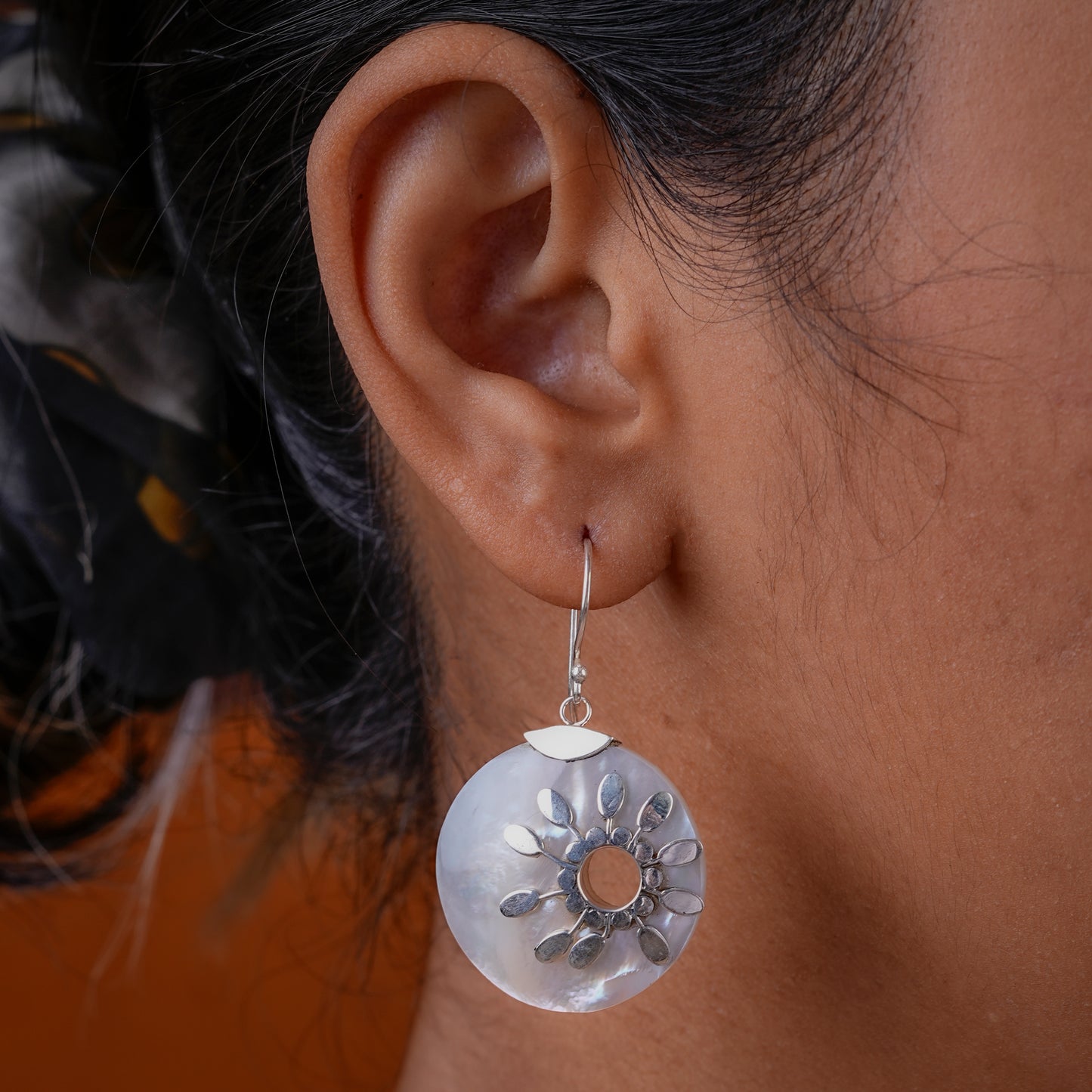 Floral Silver MOP Earrings