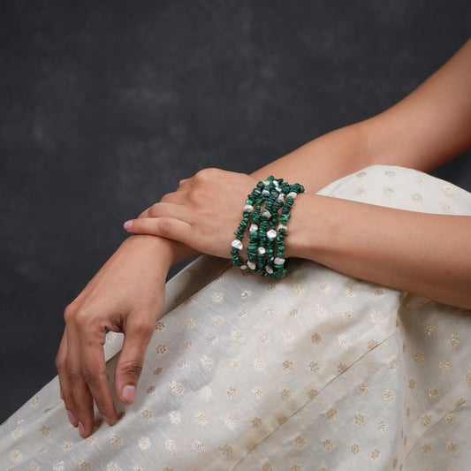 Natural Malachite And Pearls Multilayer Bracelets