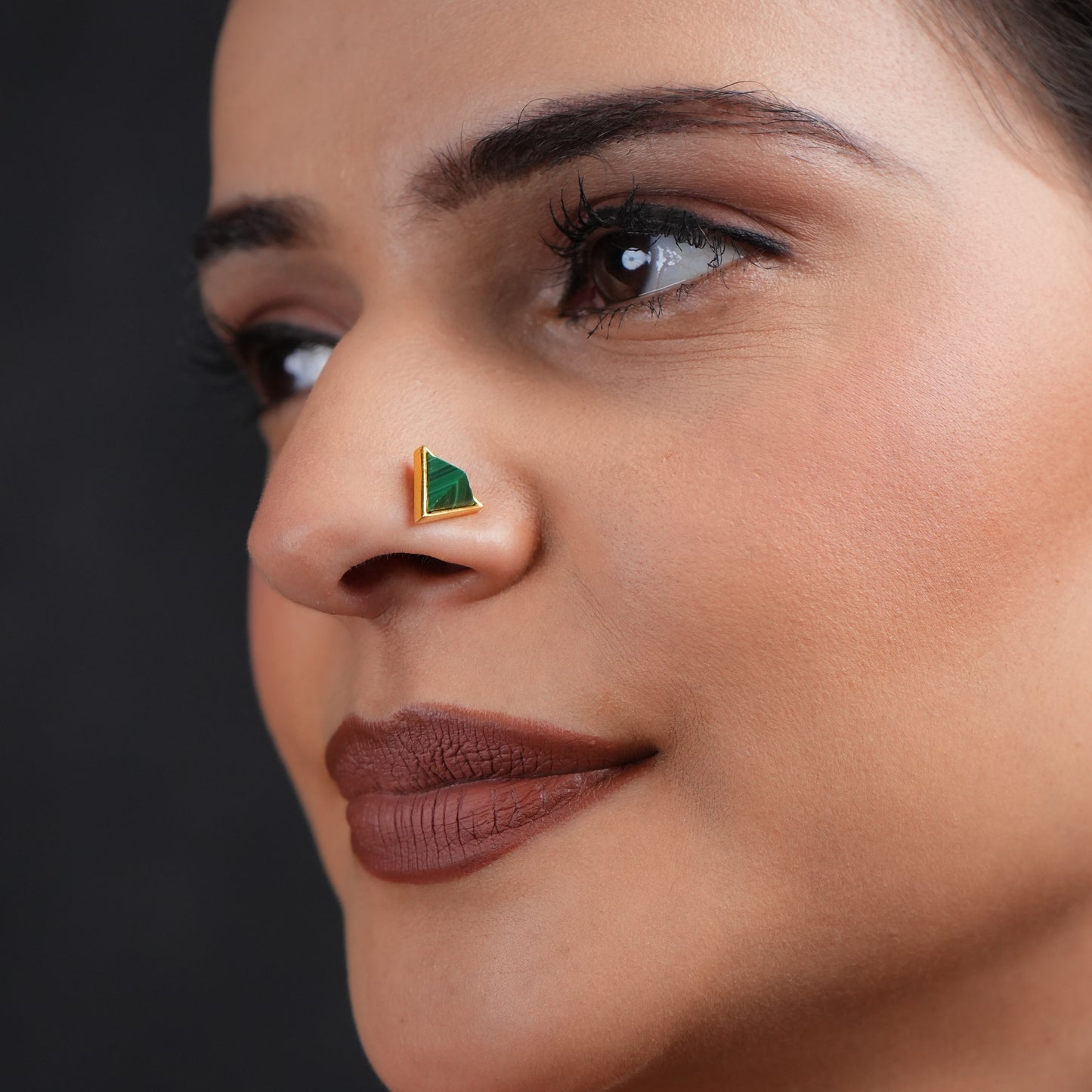 Malachite Triangle Gold Plated Silver Nose Pin