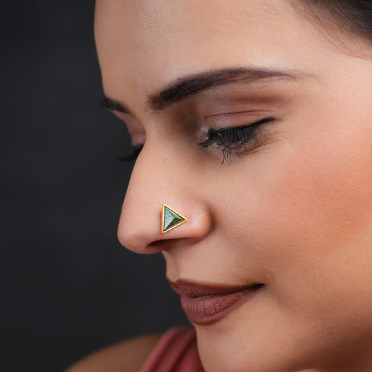 Malachite Triangle Gold Plated Silver Nose Pin