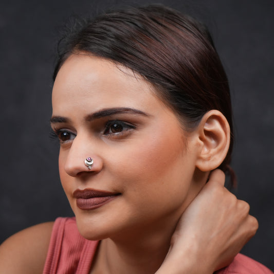 Antique Red Onyx Moon Silver Nose Pin