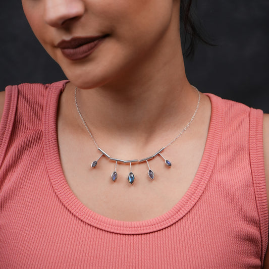 Labradorite Drops 925 Silver Necklace