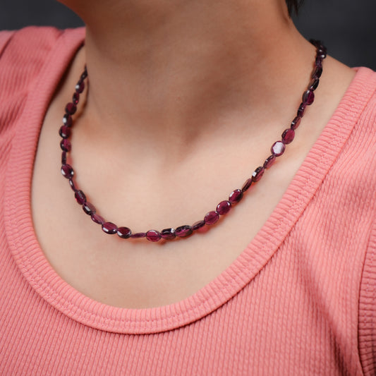Crimson Natural Garnet Single Strand Necklace Set