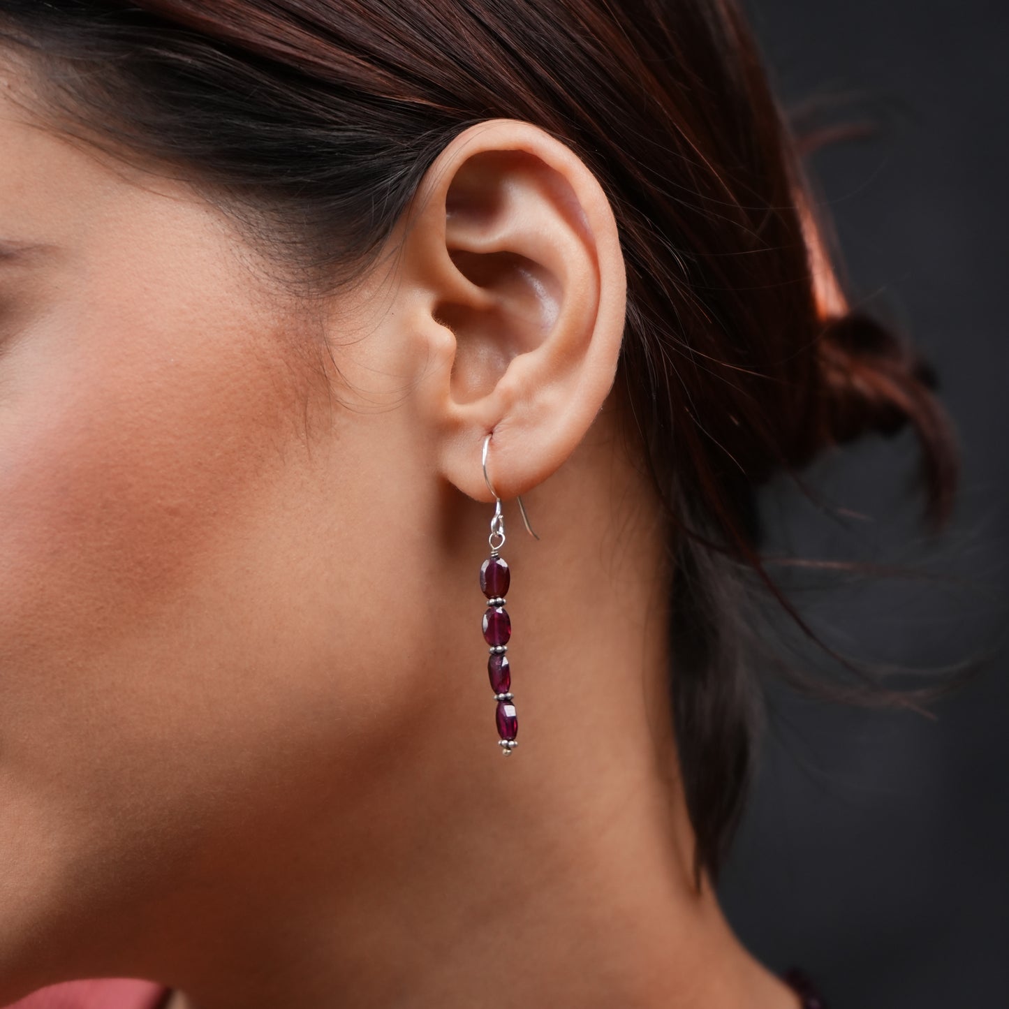 Crimson Natural Garnet Single Strand Necklace Set