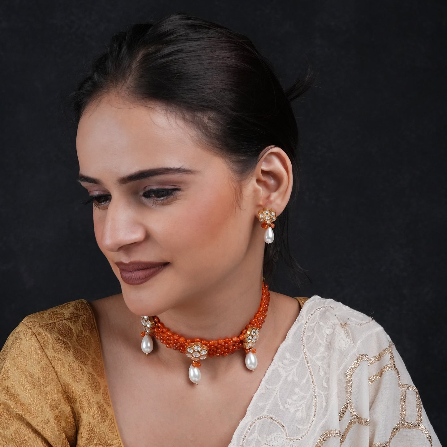 Totapari Kundan On Carnelian Choker Set