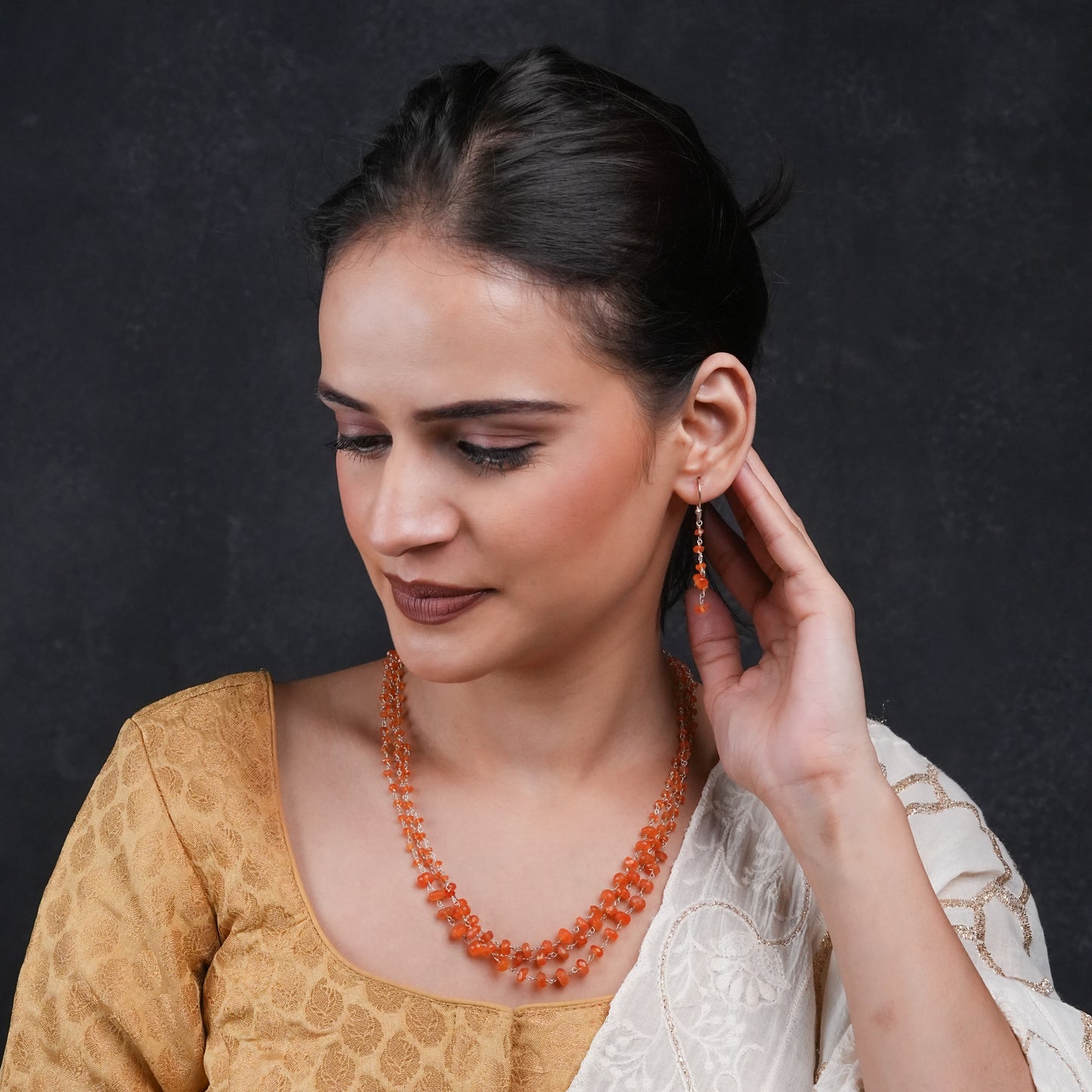 Multilayer Silver Carnelian Necklace Set