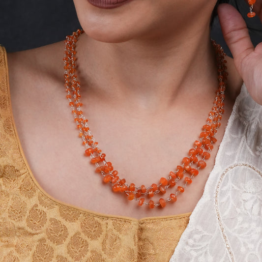 Multilayer Silver Carnelian Necklace Set