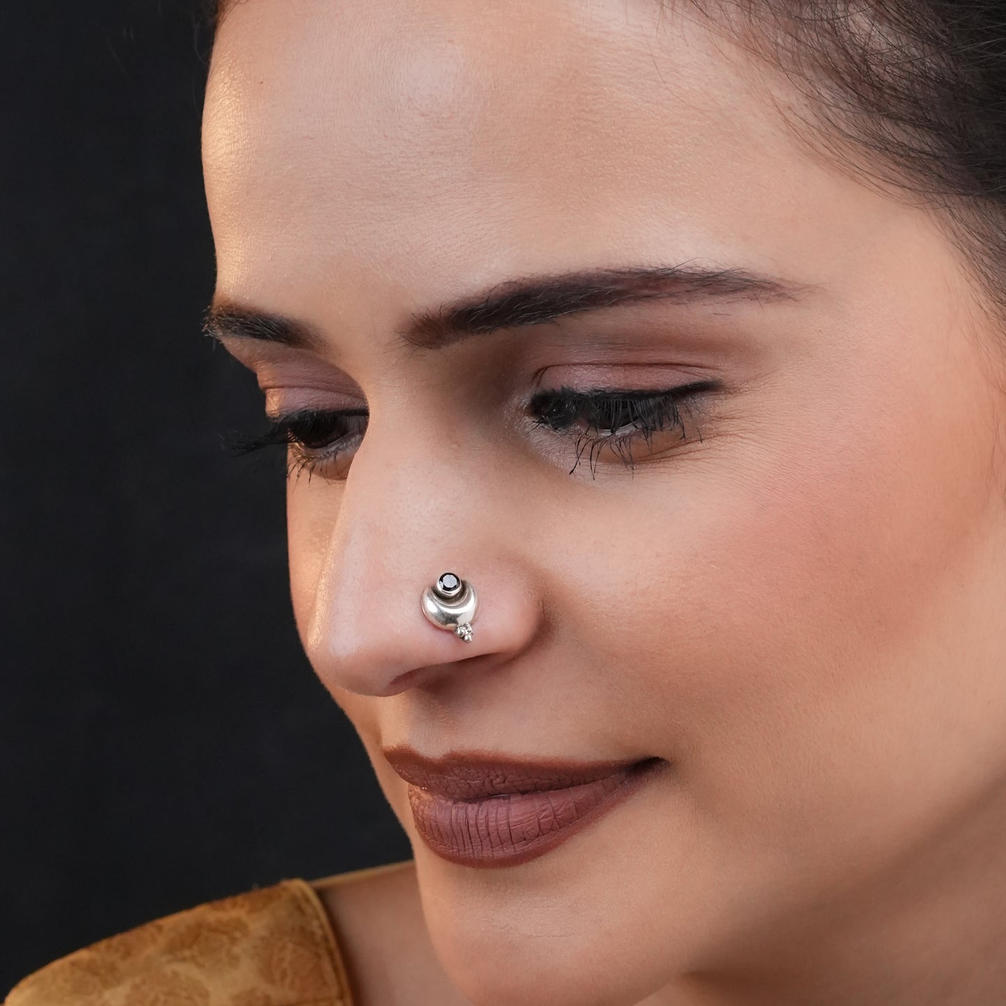 Antique Blue Onyx Moon Silver Nose Pin
