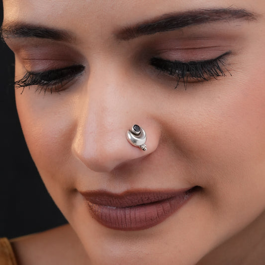 Antique Blue Onyx Moon Silver Nose Pin