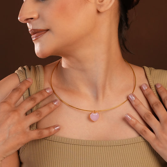 Rose Quartz Heart Hasli Necklace