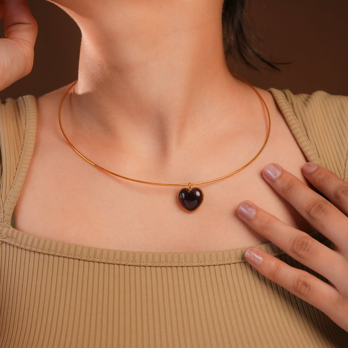 Amethyst Heart Gold Plated Silver Hasli