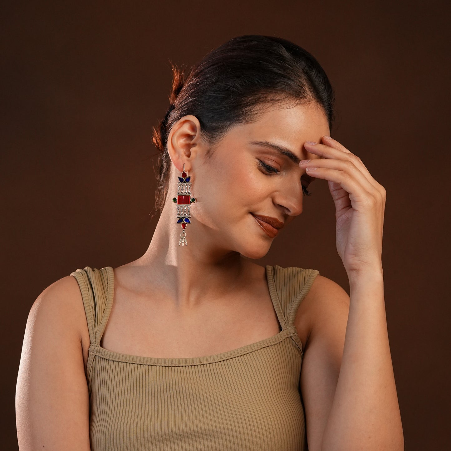 Madhu Chandrika Diya Silver Mirror Earrings